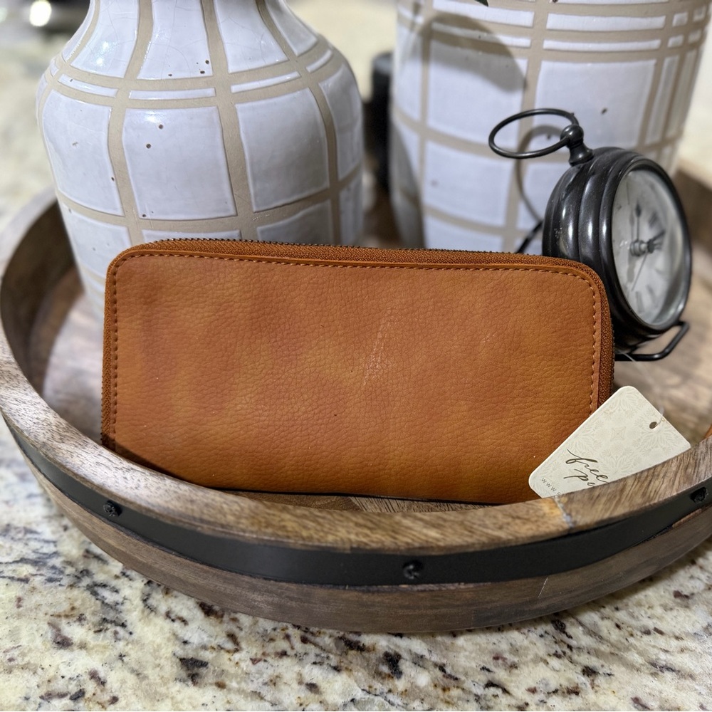 Free People Vegan Brown Zip-Around Wallet